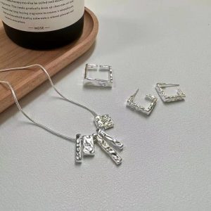 Wholesale 925 Sterling Silver Korean Texture Series Necklace ＆ Ring ＆ Earring