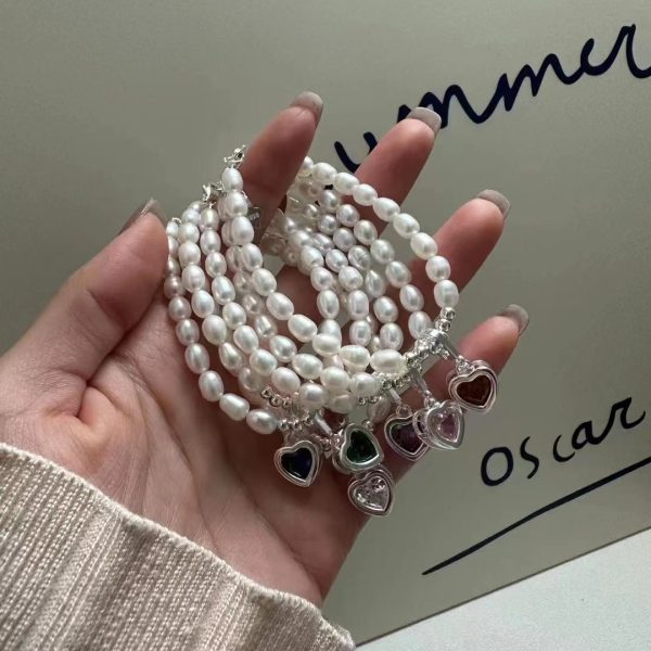 Wholesale 925 Sterling Silver Fancy Color Zircon Pearl Bracelet - Image 2