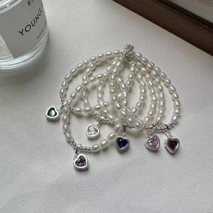 Wholesale 925 Sterling Silver Fancy Color Zircon Pearl Bracelet