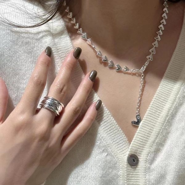 Wholesale 925 Sterling Silver Korean Style Heart Chunky Necklace ＆ Bracelet - Image 5