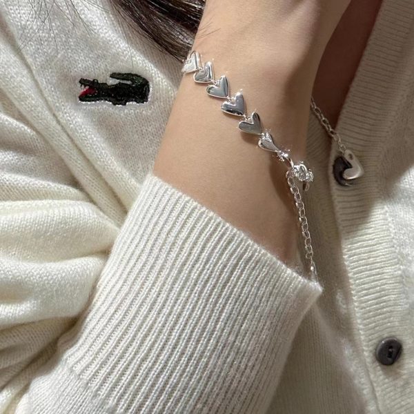 Wholesale 925 Sterling Silver Korean Style Heart Chunky Necklace ＆ Bracelet - Image 6