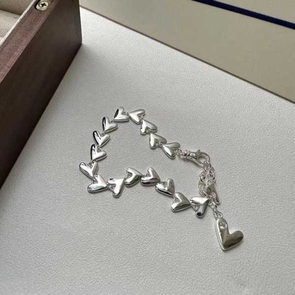 Wholesale 925 Sterling Silver Korean Style Heart Chunky Necklace ＆ Bracelet - Image 2