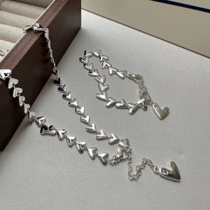 Wholesale 925 Sterling Silver Korean Style Heart Chunky Necklace ＆ Bracelet