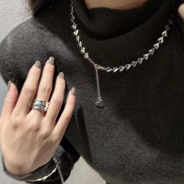 Wholesale 925 Sterling Silver Korean Style Heart Chunky Necklace ＆ Bracelet - Image 7