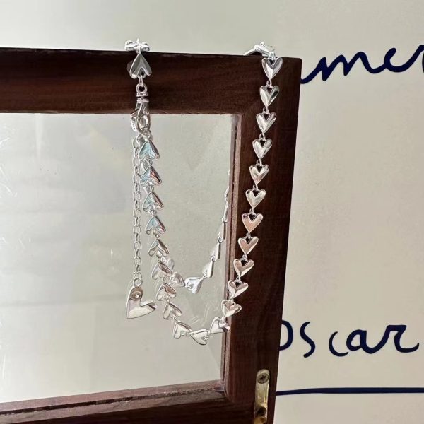 Wholesale 925 Sterling Silver Korean Style Heart Chunky Necklace ＆ Bracelet - Image 3