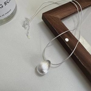 Wholesale 925 Sterling Silver Brushed Egg Sweater Necklace