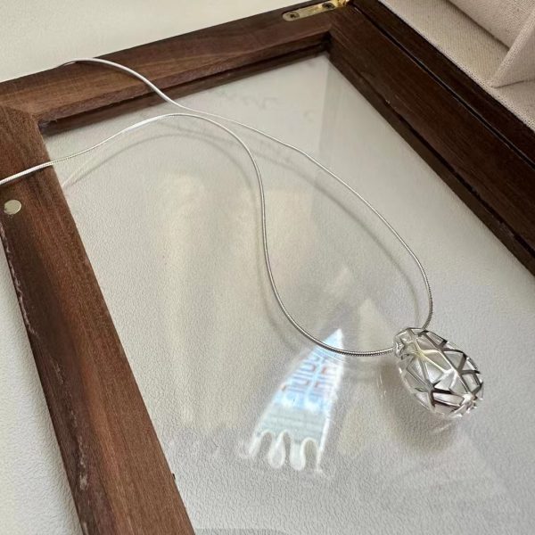 Wholesale 925 Sterling Silver Brushed Egg Sweater Necklace - Image 3