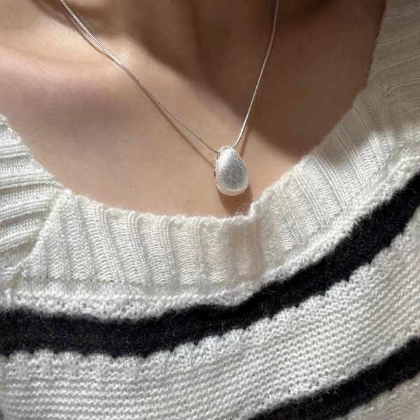 Wholesale 925 Sterling Silver Brushed Egg Sweater Necklace - Image 4
