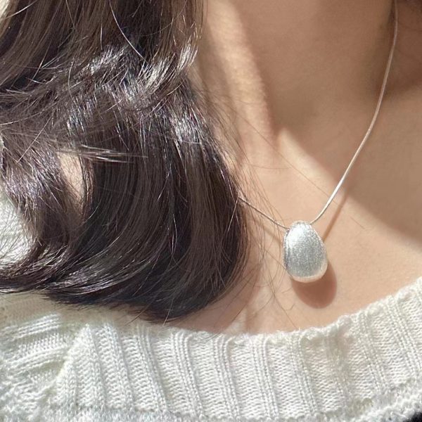 Wholesale 925 Sterling Silver Brushed Egg Sweater Necklace - Image 6