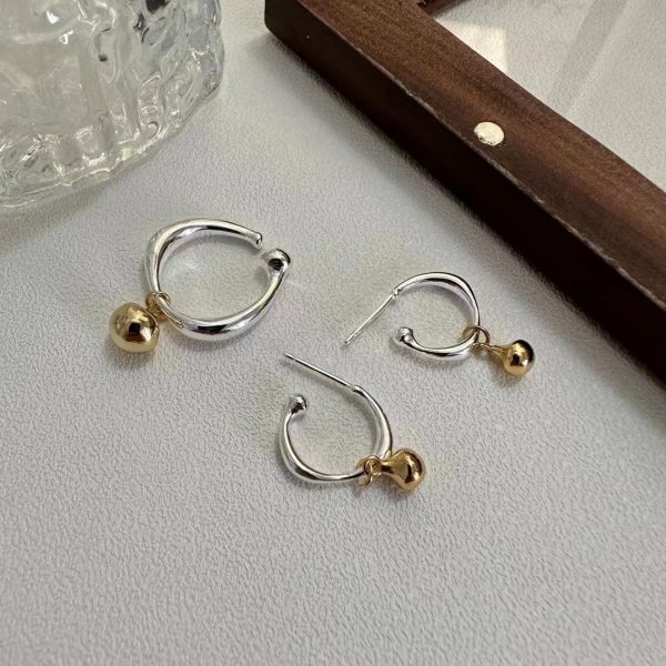 Wholesale 925 Sterling Silver Gold Ball Color Separation Ring ＆ Earrings