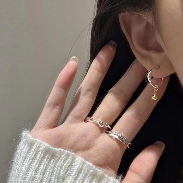 Wholesale 925 Sterling Silver Gold Ball Color Separation Ring ＆ Earrings - Image 4