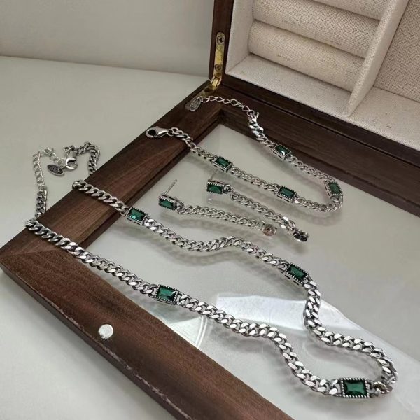 Wholesale 925 Sterling Silver Green Zirconia Set Necklace ＆ Bracelet ＆ Earrings - Image 3