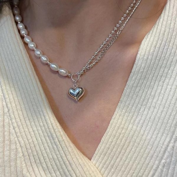 Wholesale 925 Sterling Silver Heart-shaped Pearl Splicing Necklace - Image 4