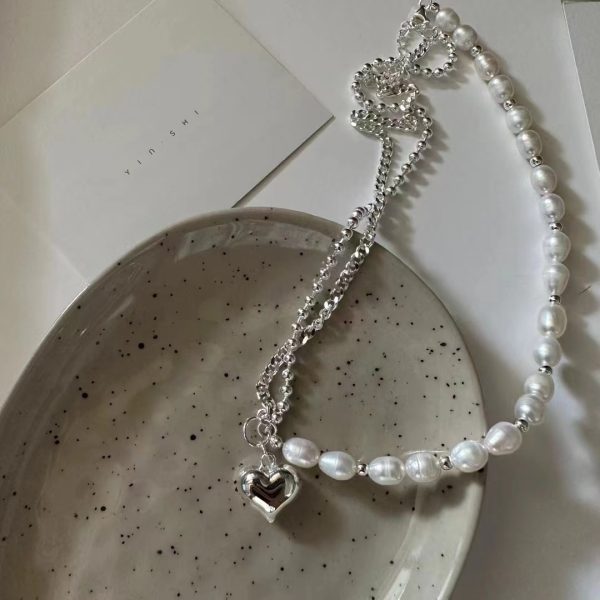 Wholesale 925 Sterling Silver Heart-shaped Pearl Splicing Necklace - Image 3