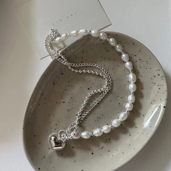 Wholesale 925 Sterling Silver Heart-shaped Pearl Splicing Necklace - Image 2