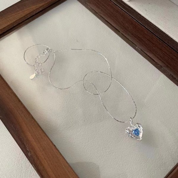 Wholesale 925 Sterling Silver Blue Zircon Heart Necklace - Image 2