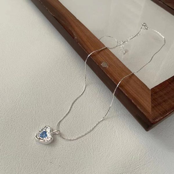 Wholesale 925 Sterling Silver Blue Zircon Heart Necklace - Image 3