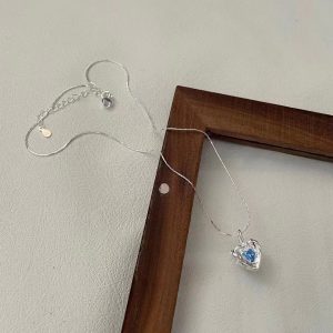 Wholesale 925 Sterling Silver Blue Zircon Heart Necklace