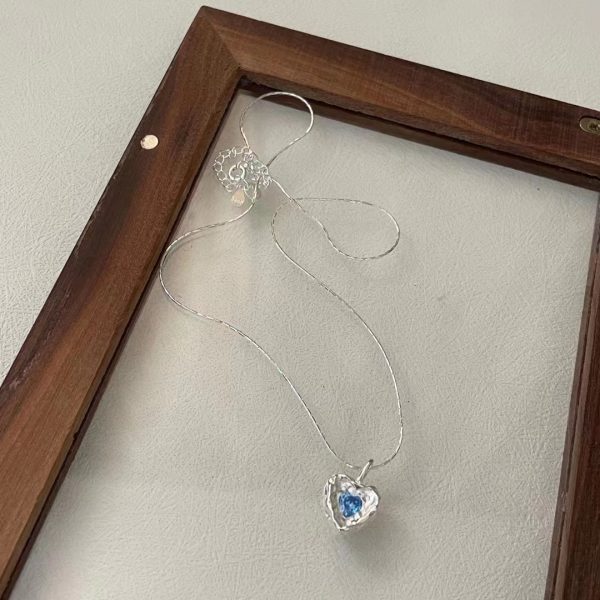 Wholesale 925 Sterling Silver Blue Zircon Heart Necklace - Image 4