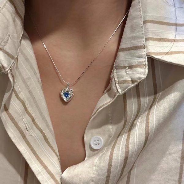 Wholesale 925 Sterling Silver Blue Zircon Heart Necklace - Image 5
