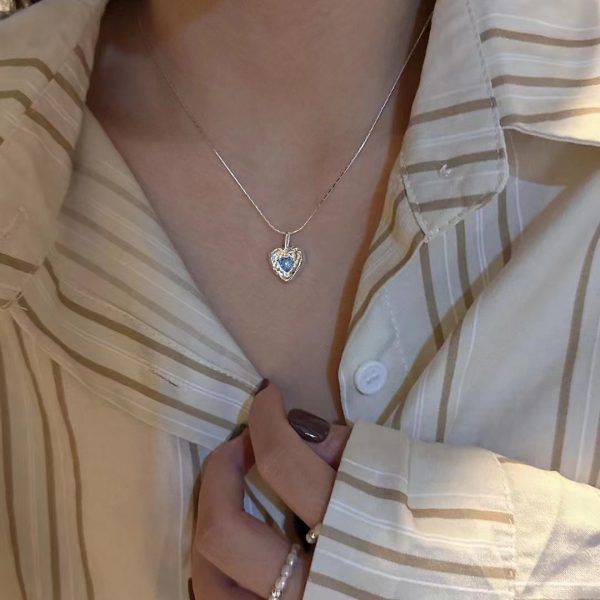 Wholesale 925 Sterling Silver Blue Zircon Heart Necklace - Image 6