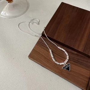 Wholesale 925 Sterling Silver Triangle Square Tube Necklace