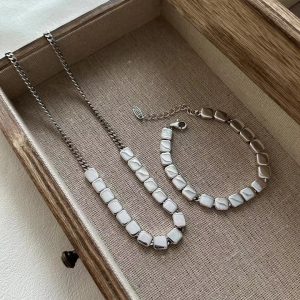 Wholesale 925 Sterling Silver Square Necklace ＆ Bracelet