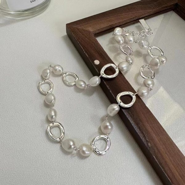 Wholesale 925 Sterling Silver Chunky pearl Necklace ＆ Bracelet - Image 2