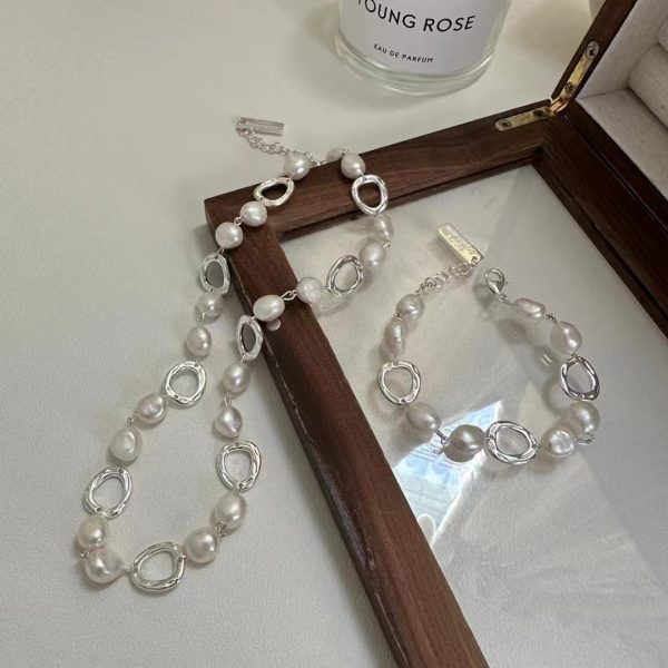 Wholesale 925 Sterling Silver Chunky pearl Necklace ＆ Bracelet
