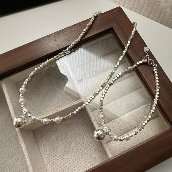 Wholesale 925 Sterling Silver Swarovski Pearls Necklace ＆ Bracelet