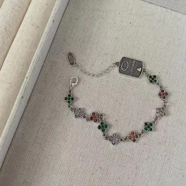 Wholesale 925 Sterling Silver Cross Flower Colored Bracelet