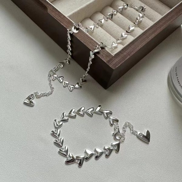 Wholesale 925 Sterling Silver Korean Style Heart Chunky Necklace ＆ Bracelet - Image 4