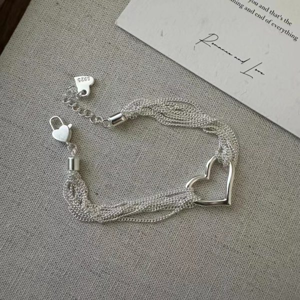 Wholesale 925 Sterling Silver Multi-layer Hollow Heart Set Necklace ＆ Bracelet - Image 2