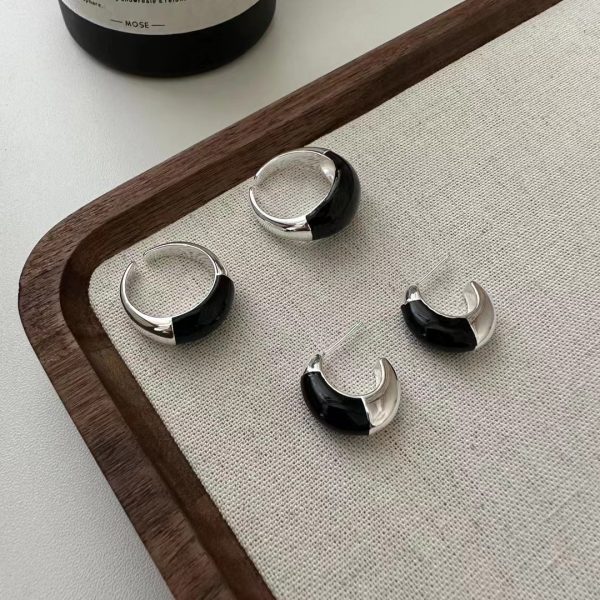 Wholesale 925 Sterling Silver Two Color Patchwork Set Ring ＆ Earrings
