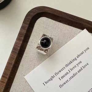 Wholesale 925 Sterling Silver Black Agate Texture Ring