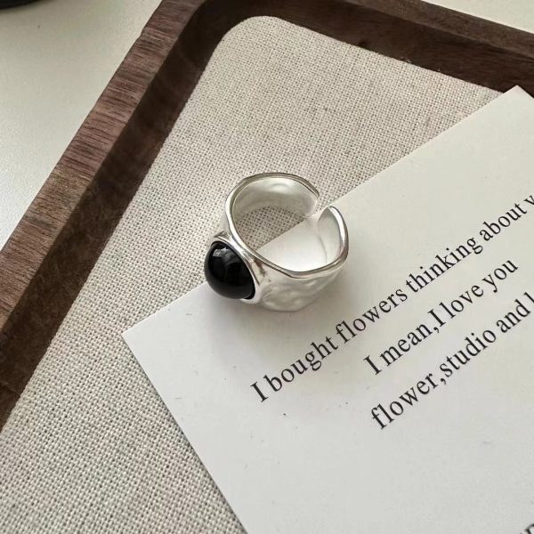 Wholesale 925 Sterling Silver Black Agate Texture Ring - Image 3