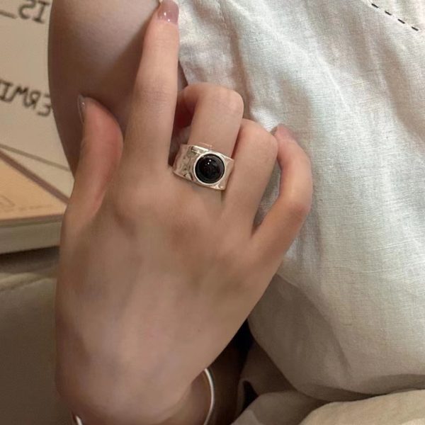Wholesale 925 Sterling Silver Black Agate Texture Ring - Image 4