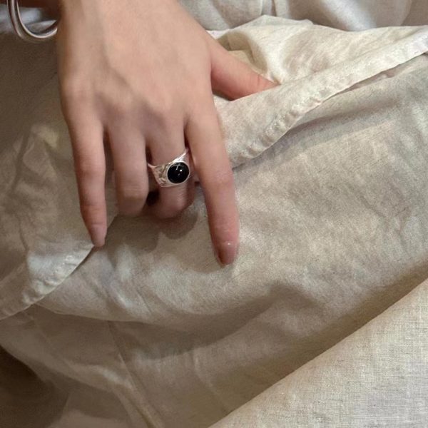 Wholesale 925 Sterling Silver Black Agate Texture Ring - Image 5
