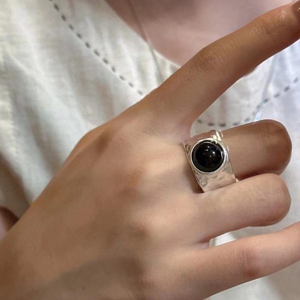 Wholesale 925 Sterling Silver Black Agate Texture Ring - Image 6