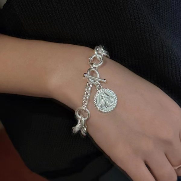 Wholesale 925 Sterling Silver Round Threadwork Bee Bracelet - Image 5