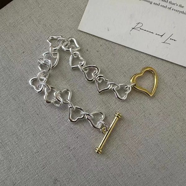 Wholesale 925 Sterling Silver Color Blocking Bamboo Heart Set Necklace ＆ Bracelet - Image 2