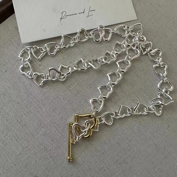 Wholesale 925 Sterling Silver Color Blocking Bamboo Heart Set Necklace ＆ Bracelet - Image 3