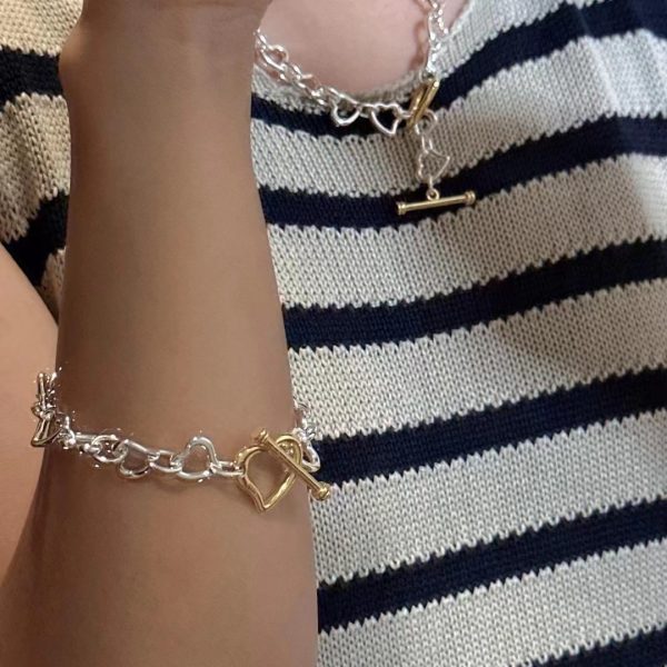 Wholesale 925 Sterling Silver Color Blocking Bamboo Heart Set Necklace ＆ Bracelet - Image 5