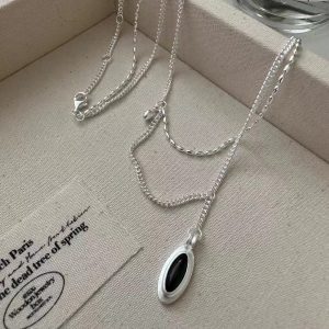 Wholesale 925 Sterling Silver Double Layers Teardrop Necklace