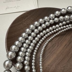 Wholesale 925 Sterling Silver Grey Pearl Necklace