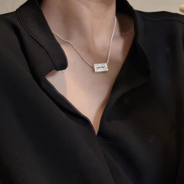 Wholesale 925 Sterling Silver Block Texture Necklace - Image 5