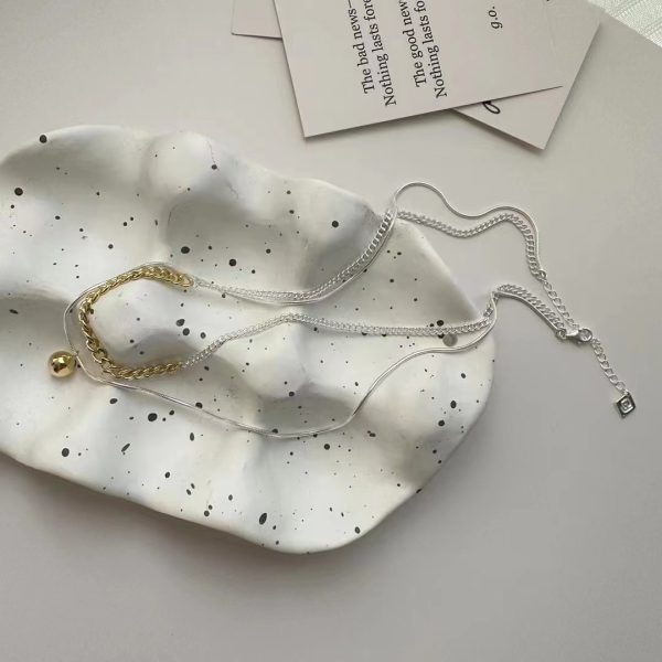 Wholesale 925 Sterling Silver Double Layers Silver and Gold Necklace - Image 2