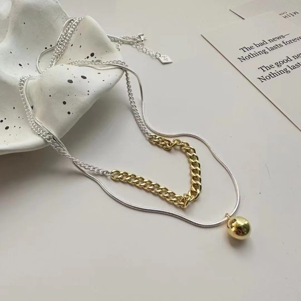 Wholesale 925 Sterling Silver Double Layers Silver and Gold Necklace