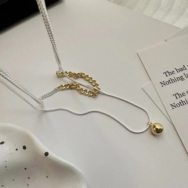 Wholesale 925 Sterling Silver Double Layers Silver and Gold Necklace - Image 3