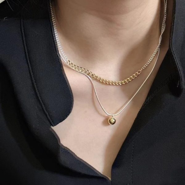 Wholesale 925 Sterling Silver Double Layers Silver and Gold Necklace - Image 4